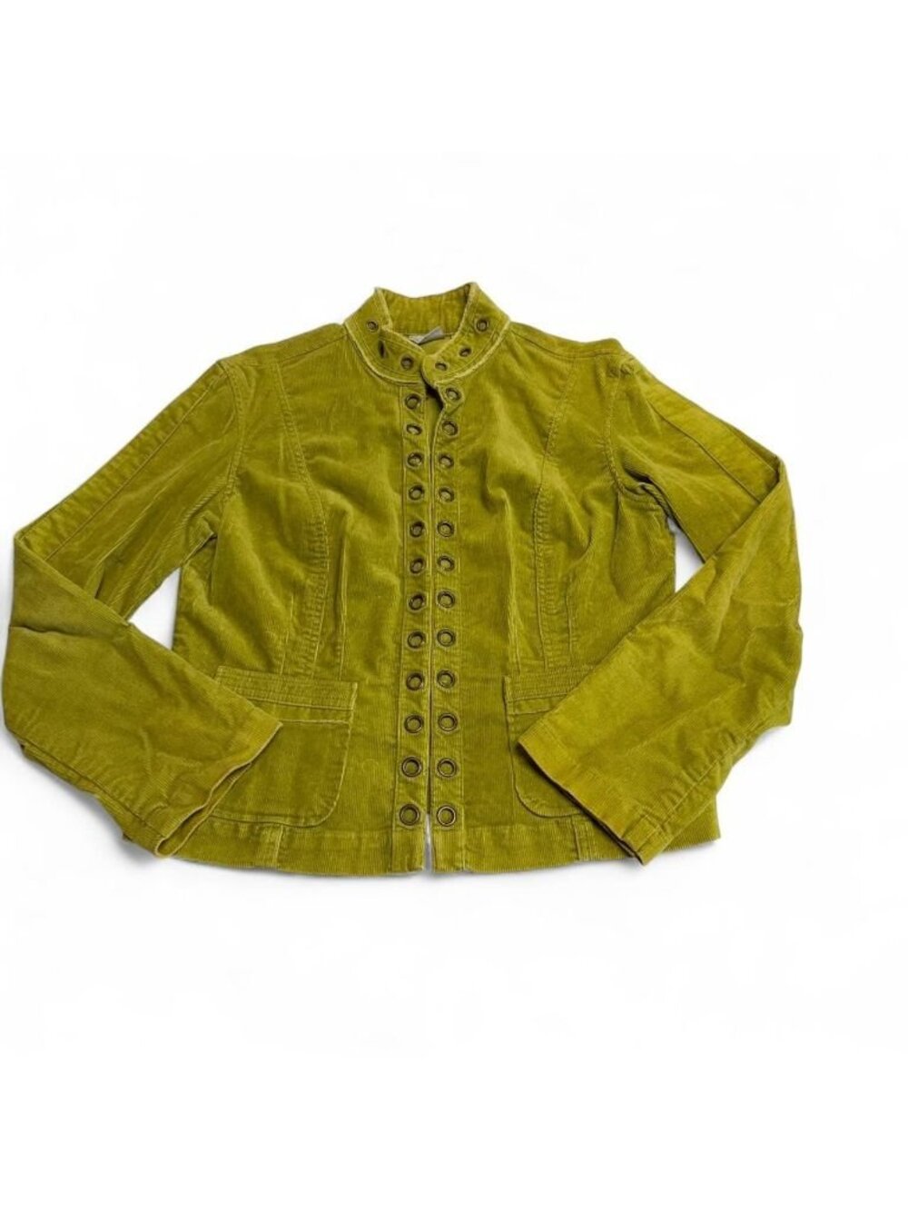 Chico's Vintage Y2K Corduroy Jacket Womens 1 Medium Chartreuse Grunge Retro Fall